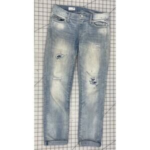 Gap 1969 Girlfriend Jeans Rips Cuffed Ankles 24R Distressed I5